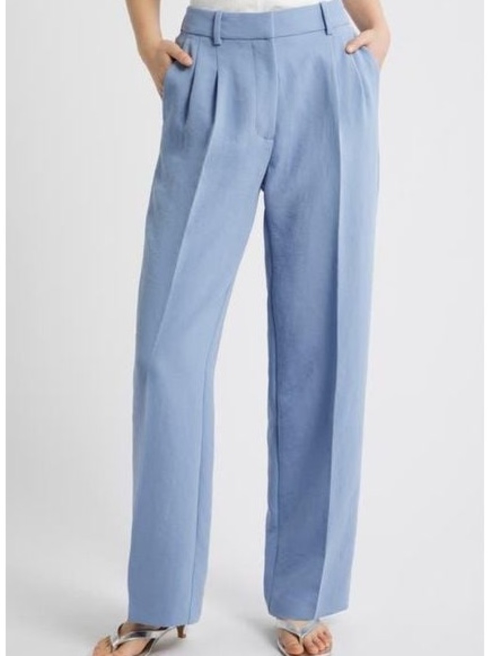 Light Blue Wide-Leg Pleated Trousers